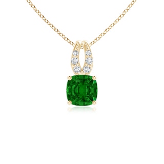 4mm AAAA Cushion Emerald Pendant with Diamonds in Yellow Gold