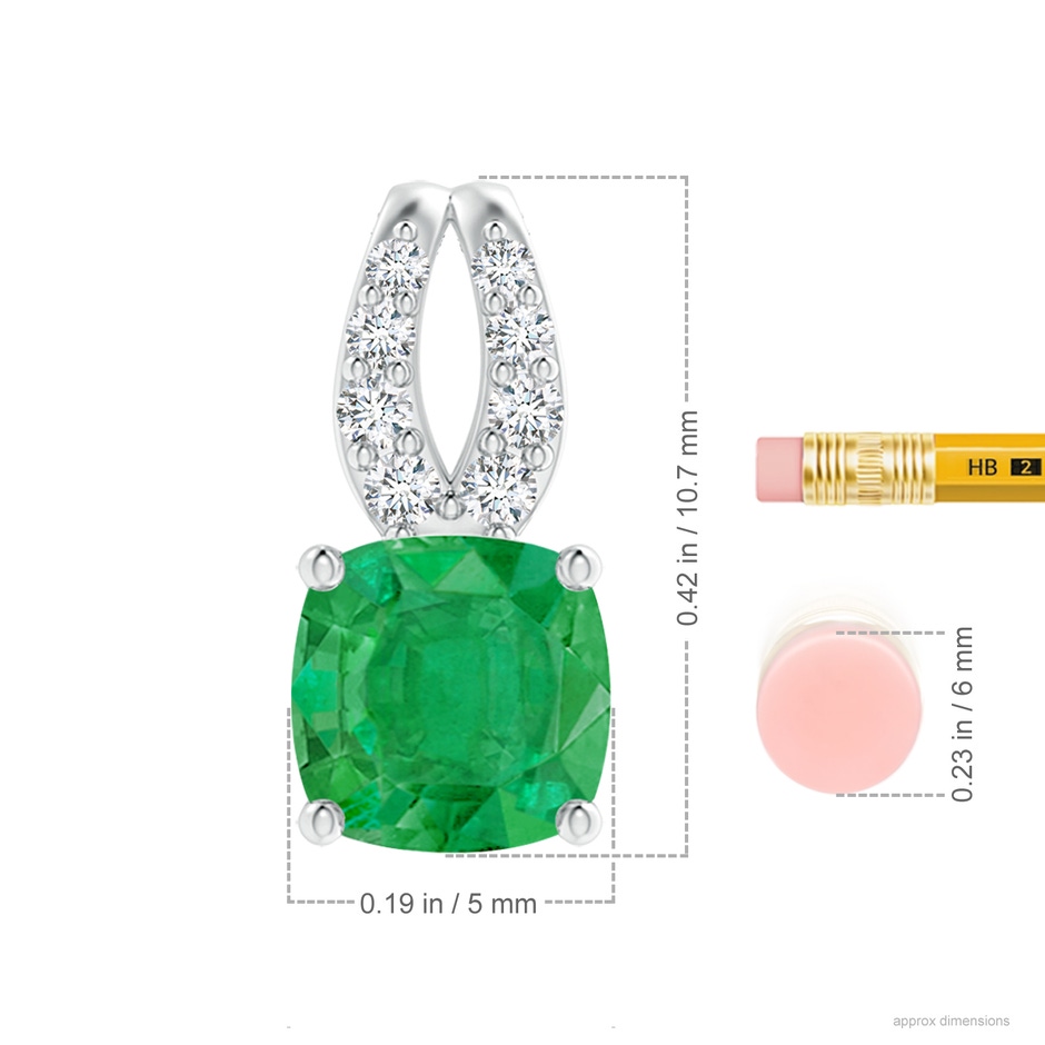 5mm AA Cushion Emerald Pendant with Diamonds in P950 Platinum ruler