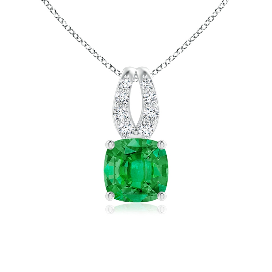 5mm AAA Cushion Emerald Pendant with Diamonds in White Gold 