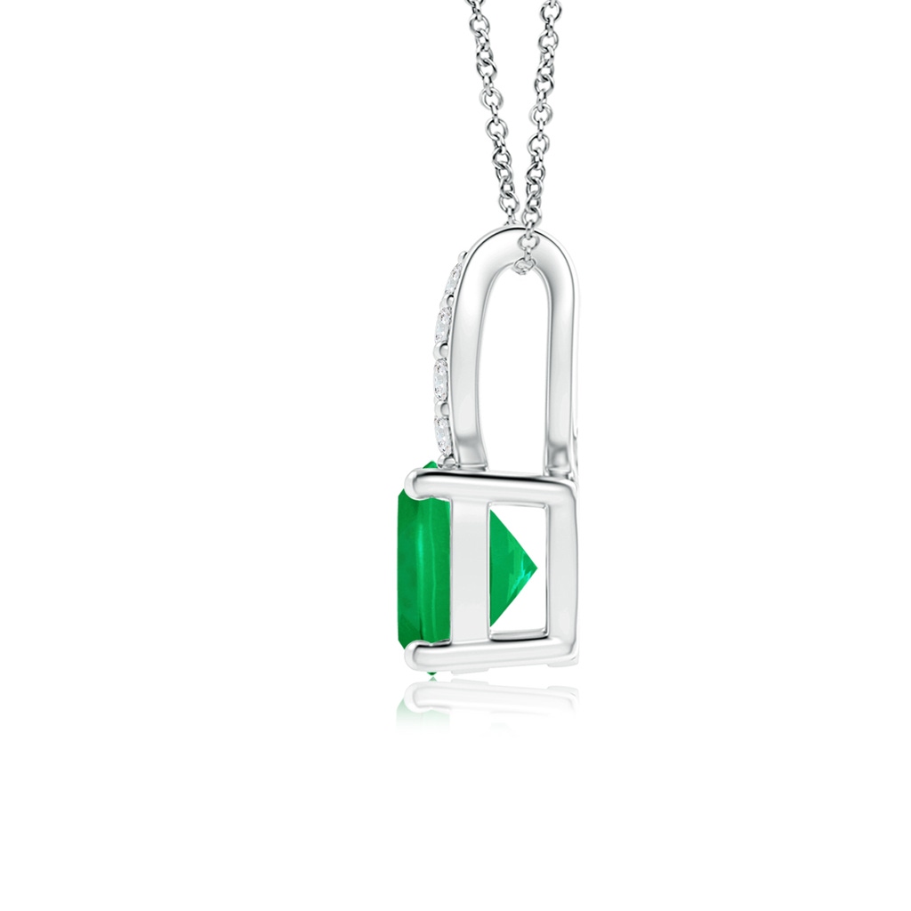 5mm AAA Cushion Emerald Pendant with Diamonds in White Gold Side 1