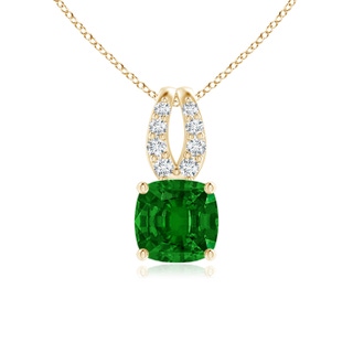 5mm AAAA Cushion Emerald Pendant with Diamonds in Yellow Gold