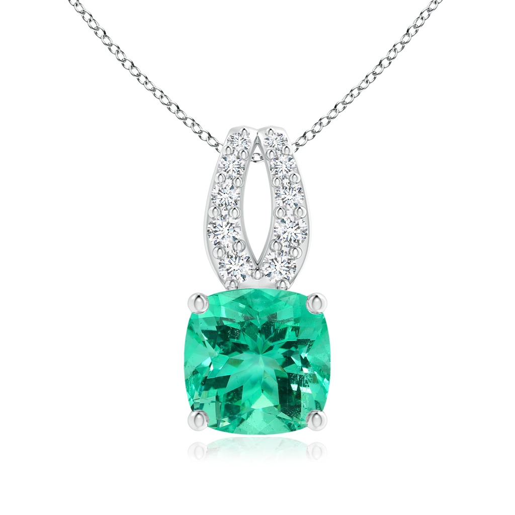 11.75x11.71x8.53mm AA GIA Certified Cushion Columbian Emerald Pendant with Diamonds in 18K White Gold