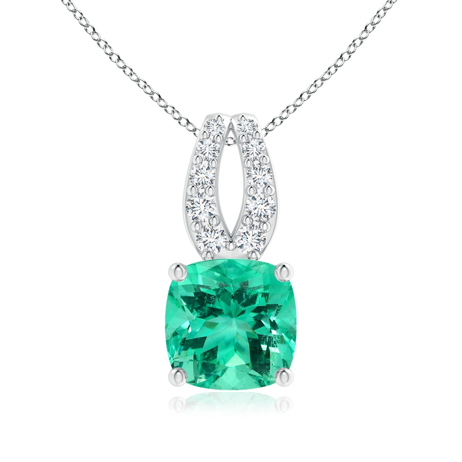 11.75x11.71x8.53mm AA GIA Certified Cushion Columbian Emerald Pendant with Diamonds in 18K White Gold 