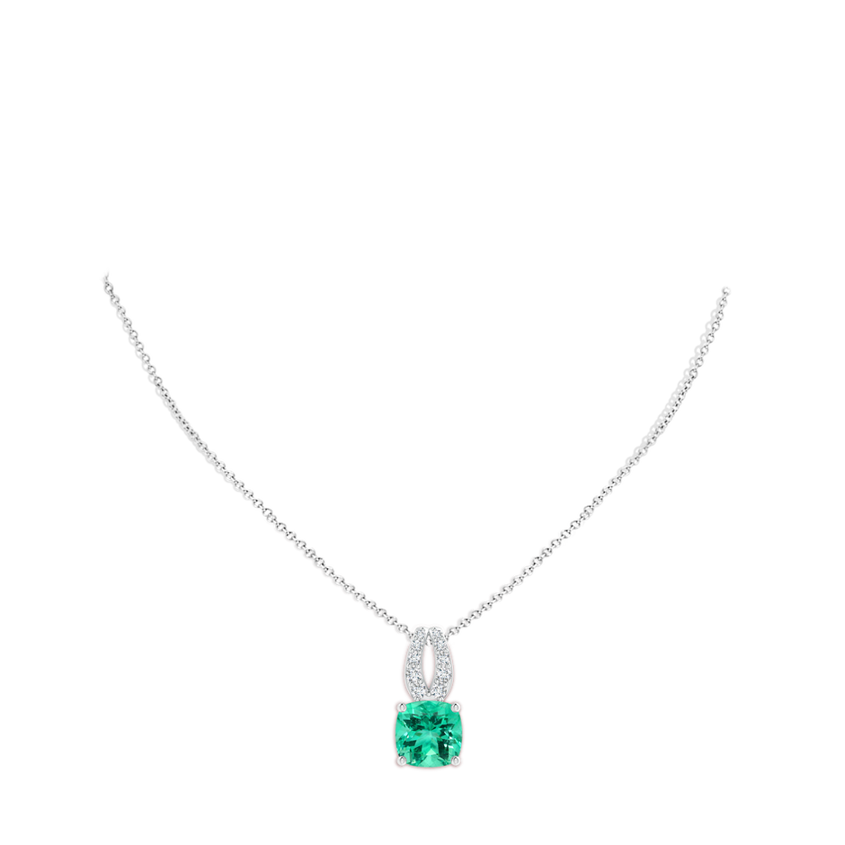 11.75x11.71x8.53mm AA GIA Certified Cushion Columbian Emerald Pendant with Diamonds in 18K White Gold pen