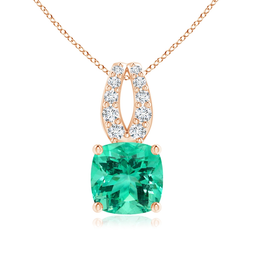 11.75x11.71x8.53mm AA GIA Certified Cushion Columbian Emerald Pendant with Diamonds in Rose Gold