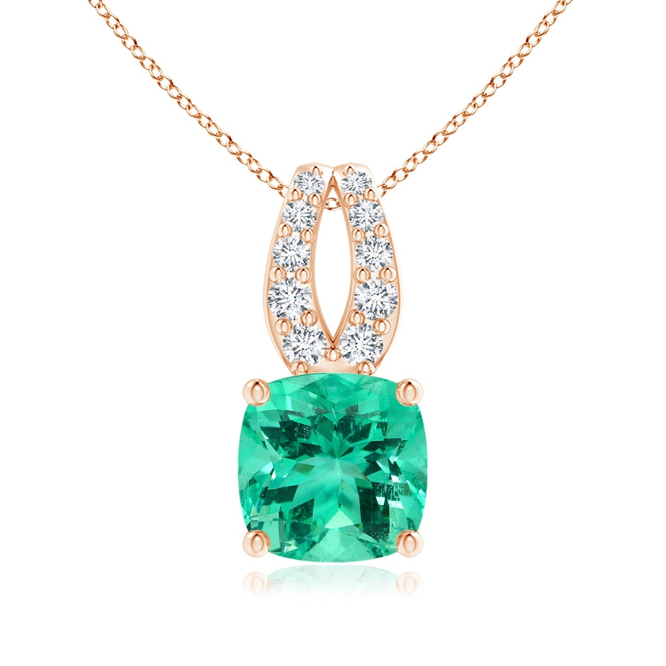 11.75x11.71x8.53mm AA GIA Certified Cushion Columbian Emerald Pendant with Diamonds in Rose Gold 