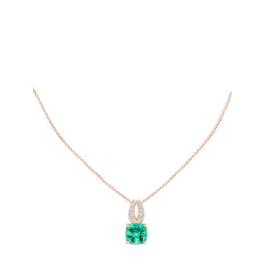 11.75x11.71x8.53mm AA GIA Certified Cushion Columbian Emerald Pendant with Diamonds in Rose Gold pen