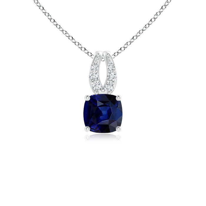 4mm AAA Cushion Blue Sapphire Pendant with Diamonds in White Gold