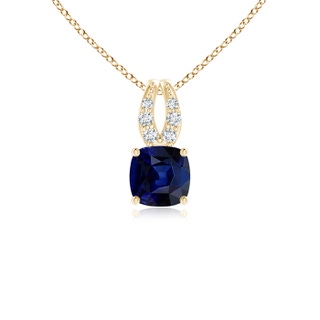 4mm AAA Cushion Blue Sapphire Pendant with Diamonds in Yellow Gold