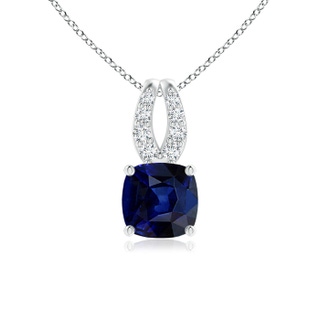5mm AAA Cushion Blue Sapphire Pendant with Diamonds in White Gold