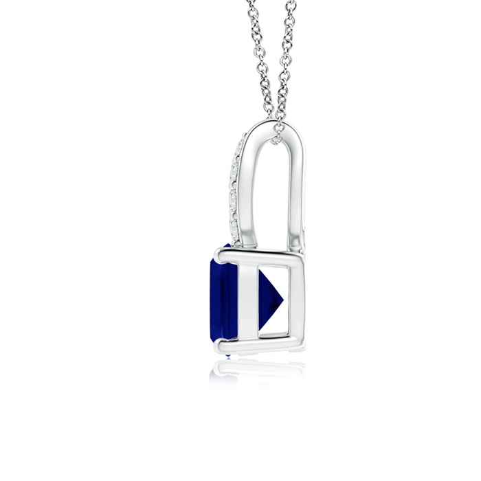5mm AAA Cushion Blue Sapphire Pendant with Diamonds in White Gold Product Image