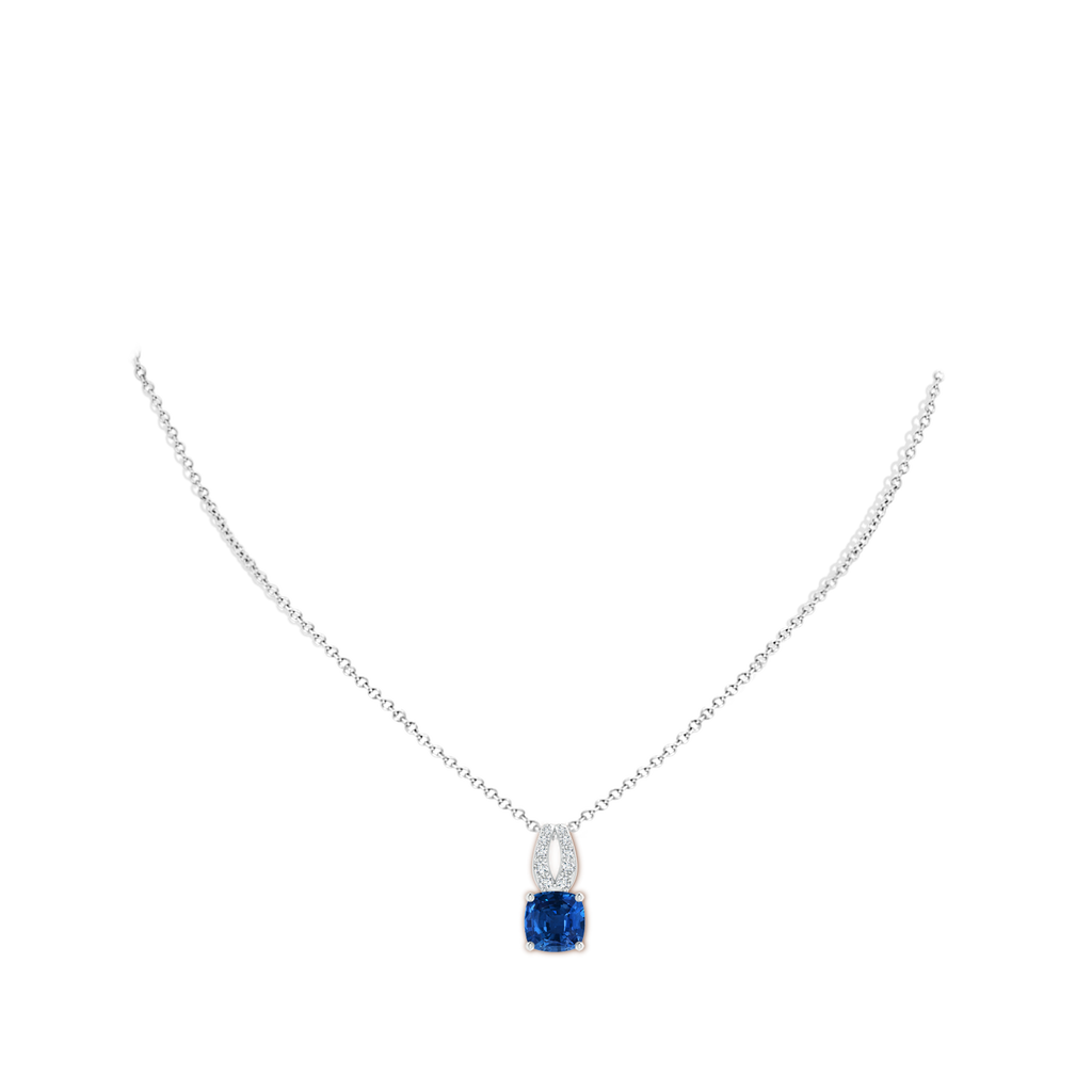 8.76x8.58x6.00mm AAAA GIA Certified Cushion Blue Sapphire Pendant with Diamonds in 18K White Gold pen