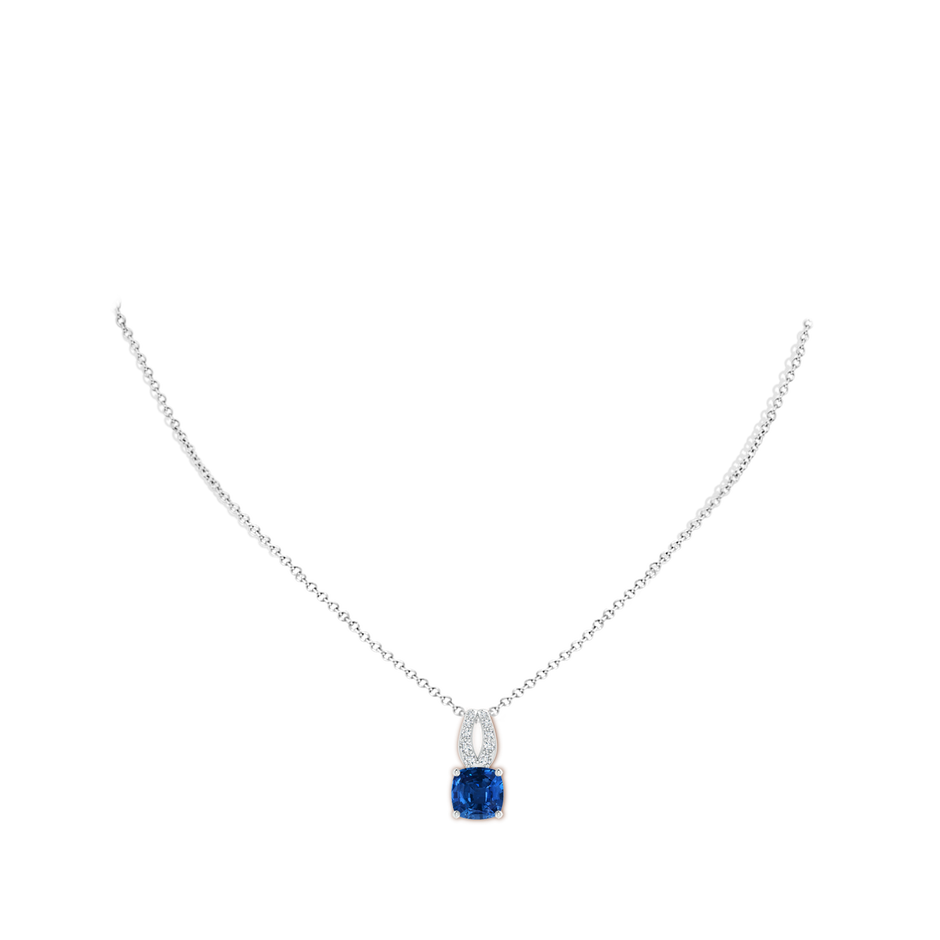 8.76x8.58x6.00mm AAAA GIA Certified Cushion Blue Sapphire Pendant with Diamonds in 18K White Gold pen