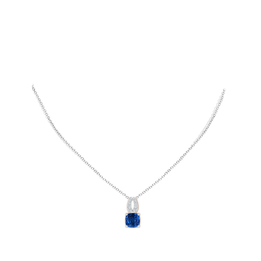 8.76x8.58x6.00mm AAAA GIA Certified Cushion Blue Sapphire Pendant with Diamonds in P950 Platinum pen