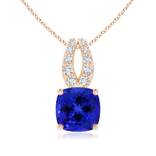 12.05x11.99x9.09mm AAAA GIA Certified Cushion Tanzanite Pendant with Diamonds in 9K Rose Gold