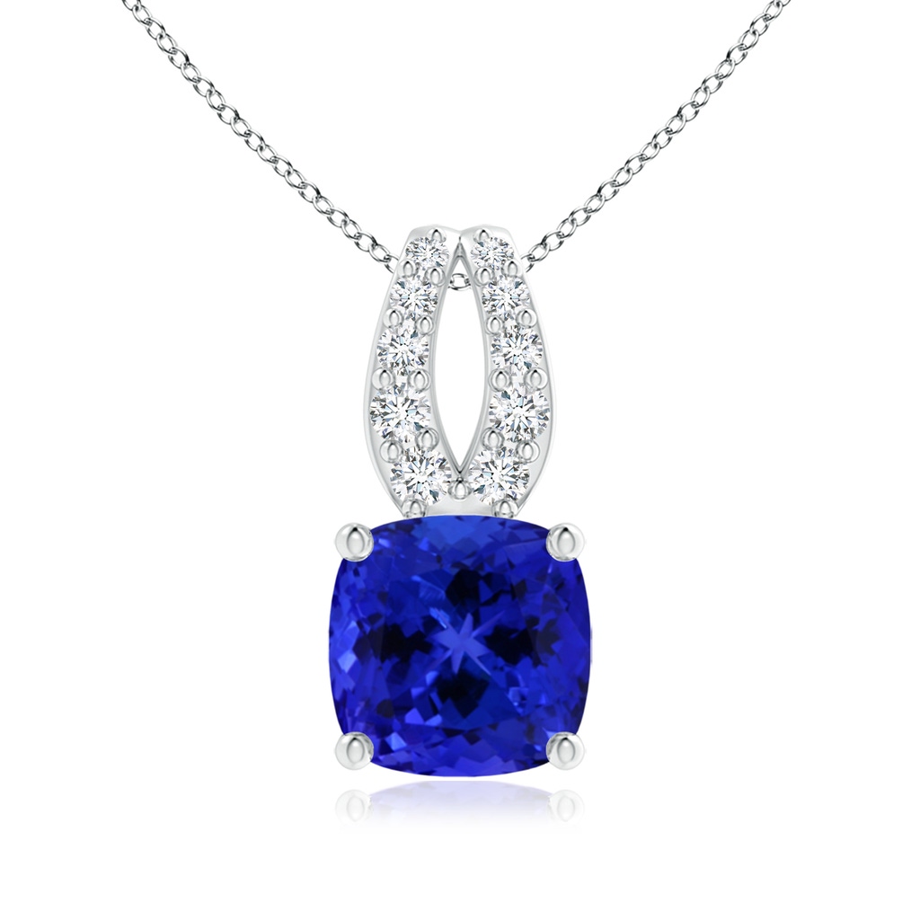 12.05x11.99x9.09mm AAAA GIA Certified Cushion Tanzanite Pendant with Diamonds in White Gold