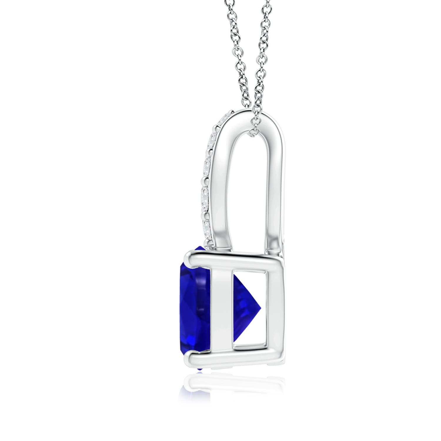 12.05x11.99x9.09mm AAAA GIA Certified Cushion Tanzanite Pendant with Diamonds in White Gold - side 2