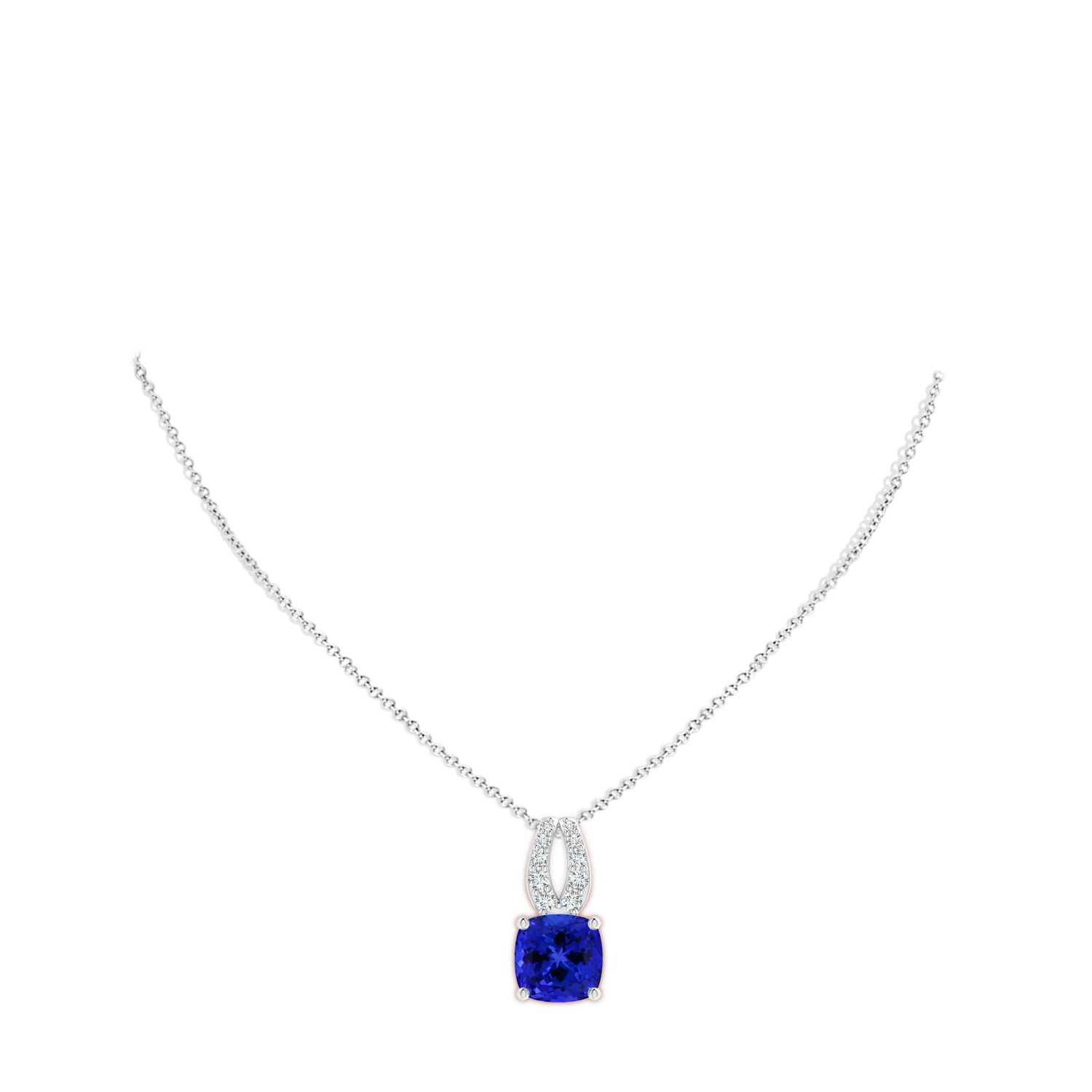 12.05x11.99x9.09mm AAAA GIA Certified Cushion Tanzanite Pendant with Diamonds in White Gold - body_neck