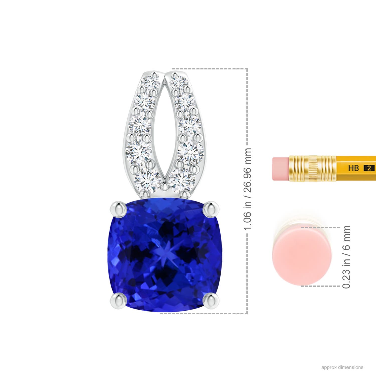 12.05x11.99x9.09mm AAAA GIA Certified Cushion Tanzanite Pendant with Diamonds in White Gold - ruler