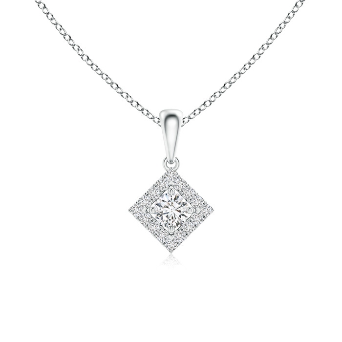 3.8mm HSI2 Square-Shaped Dangling Diamond Pendant with Halo in White Gold