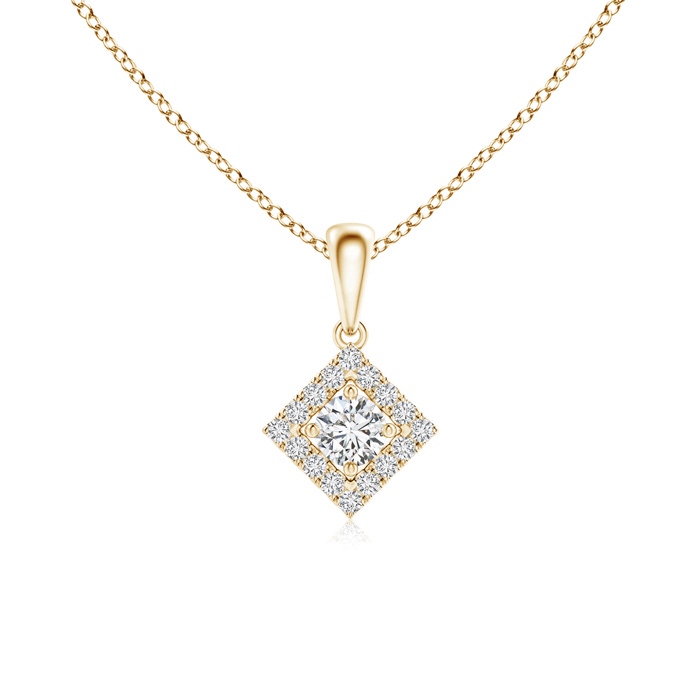 3.8mm HSI2 Square-Shaped Dangling Diamond Pendant with Halo in Yellow Gold