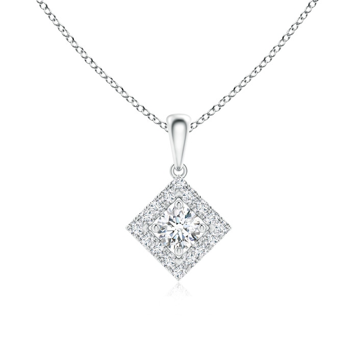 4.5mm GVS2 Square-Shaped Dangling Diamond Pendant with Halo in White Gold 