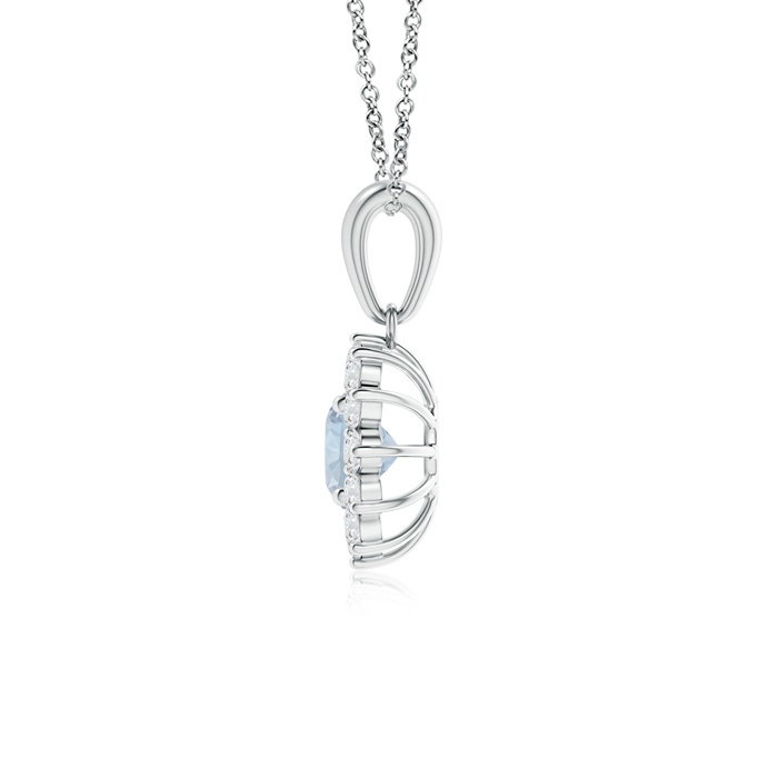 5mm A Round Aquamarine Flower Pendant with Diamond Halo in White Gold product image