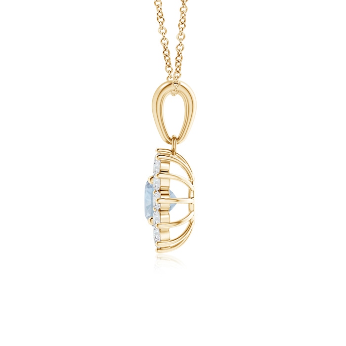 5mm A Round Aquamarine Flower Pendant with Diamond Halo in Yellow Gold product image