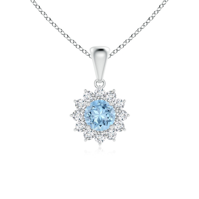 5mm AAA Round Aquamarine Flower Pendant with Diamond Halo in P950 Platinum 