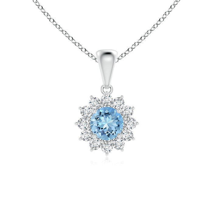 5mm AAAA Round Aquamarine Flower Pendant with Diamond Halo in P950 Platinum