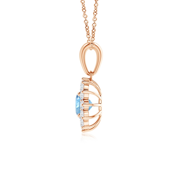 5mm AAAA Round Aquamarine Flower Pendant with Diamond Halo in Rose Gold product image