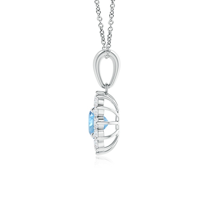 5mm AAAA Round Aquamarine Flower Pendant with Diamond Halo in White Gold product image