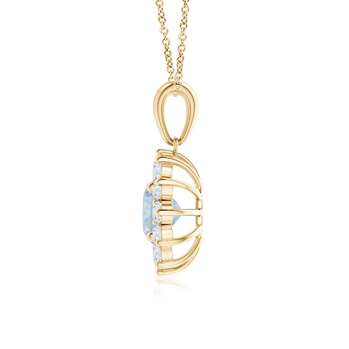6mm A Round Aquamarine Flower Pendant with Diamond Halo in Yellow Gold product image