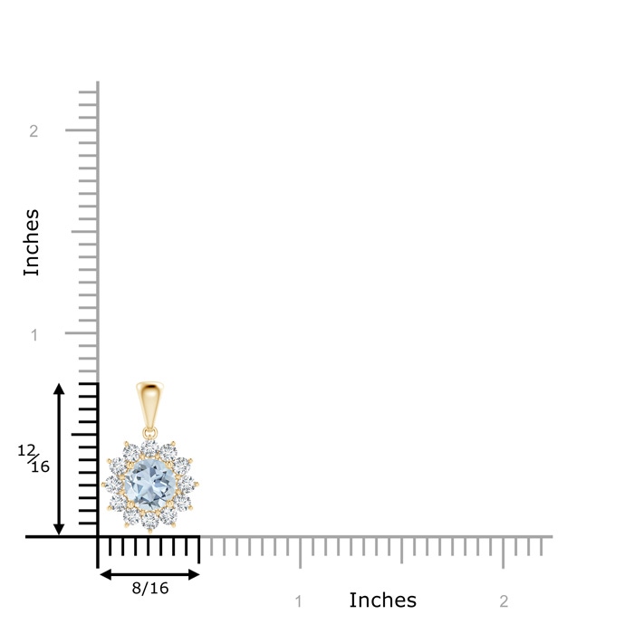 6mm A Round Aquamarine Flower Pendant with Diamond Halo in Yellow Gold product image