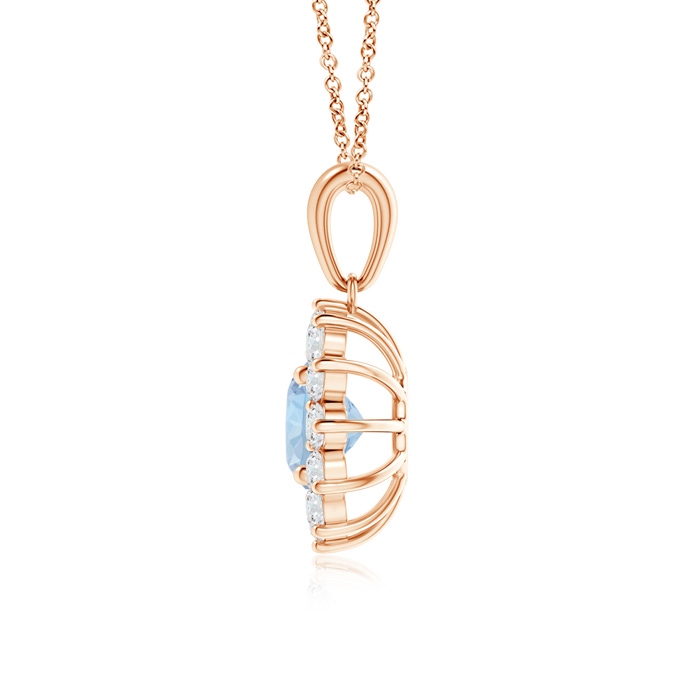 6mm AA Round Aquamarine Flower Pendant with Diamond Halo in Rose Gold product image