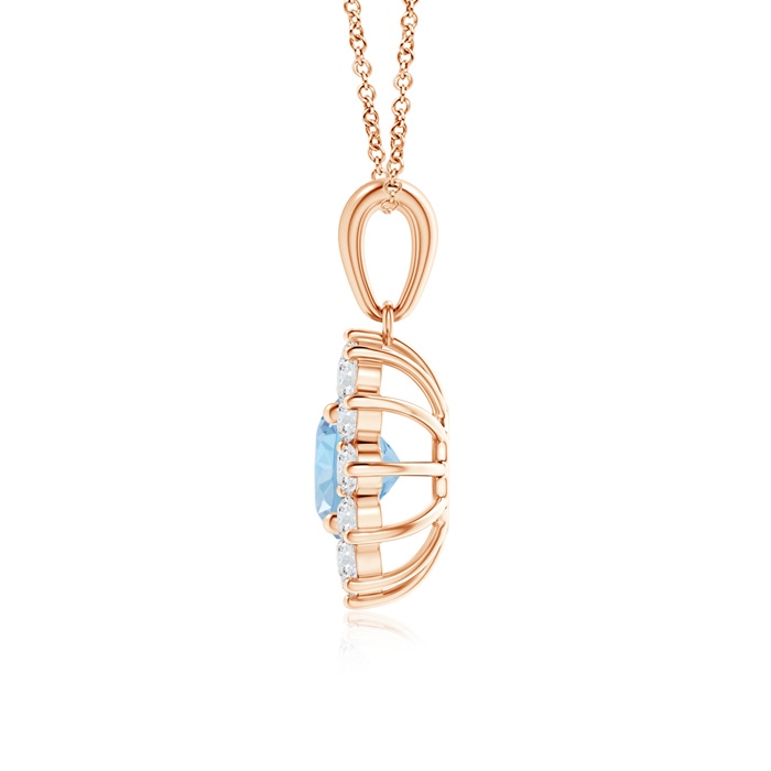 6mm AAA Round Aquamarine Flower Pendant with Diamond Halo in Rose Gold product image