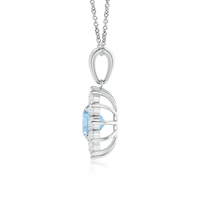 6mm AAA Round Aquamarine Flower Pendant with Diamond Halo in White Gold product image