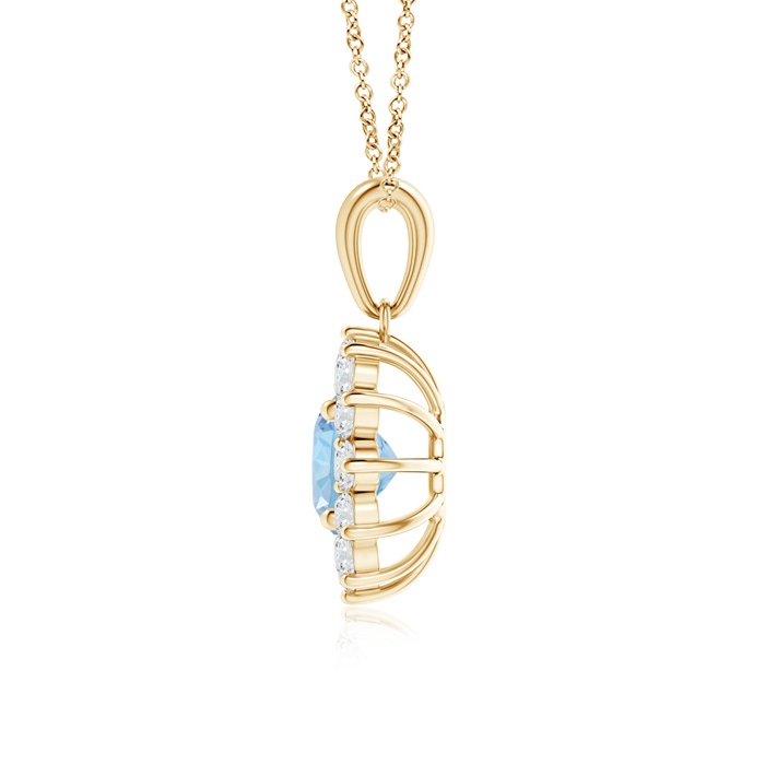 6mm AAA Round Aquamarine Flower Pendant with Diamond Halo in Yellow Gold product image