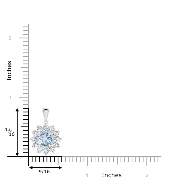 7mm A Round Aquamarine Flower Pendant with Diamond Halo in White Gold product image
