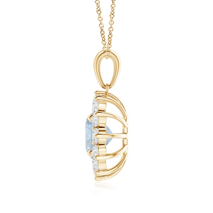 7mm A Round Aquamarine Flower Pendant with Diamond Halo in Yellow Gold product image