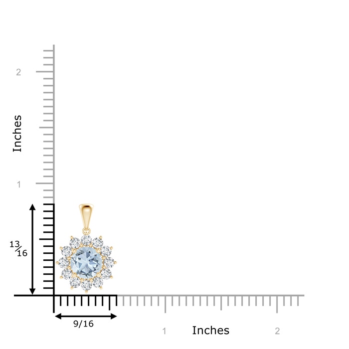 7mm A Round Aquamarine Flower Pendant with Diamond Halo in Yellow Gold product image