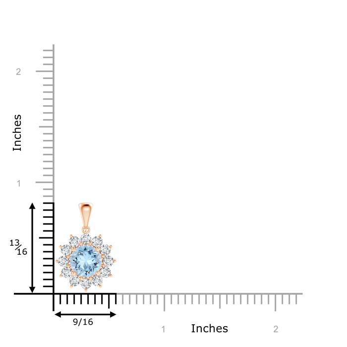 7mm AAA Round Aquamarine Flower Pendant with Diamond Halo in Rose Gold product image