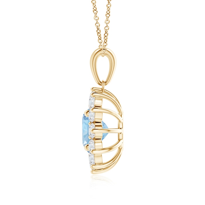 7mm AAA Round Aquamarine Flower Pendant with Diamond Halo in Yellow Gold product image