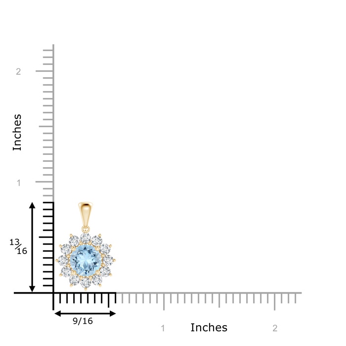 7mm AAA Round Aquamarine Flower Pendant with Diamond Halo in Yellow Gold product image