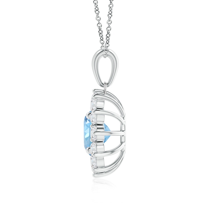 7mm AAAA Round Aquamarine Flower Pendant with Diamond Halo in P950 Platinum product image