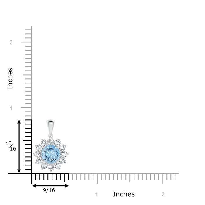 7mm AAAA Round Aquamarine Flower Pendant with Diamond Halo in White Gold product image