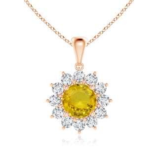 6.97-7.01-4.98mm AAA Round Yellow Sapphire Flower Pendant with Diamond Halo in 10K Rose Gold