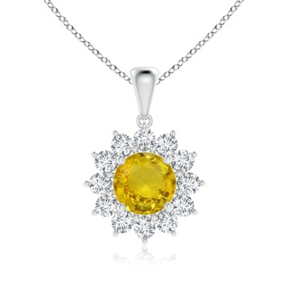 6.97-7.01-4.98mm AAA Round Yellow Sapphire Flower Pendant with Diamond Halo in P950 Platinum