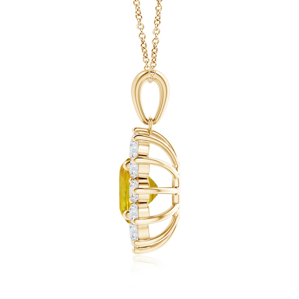6.97-7.01-4.98mm AAA Round Yellow Sapphire Flower Pendant with Diamond Halo in Yellow Gold - side 199