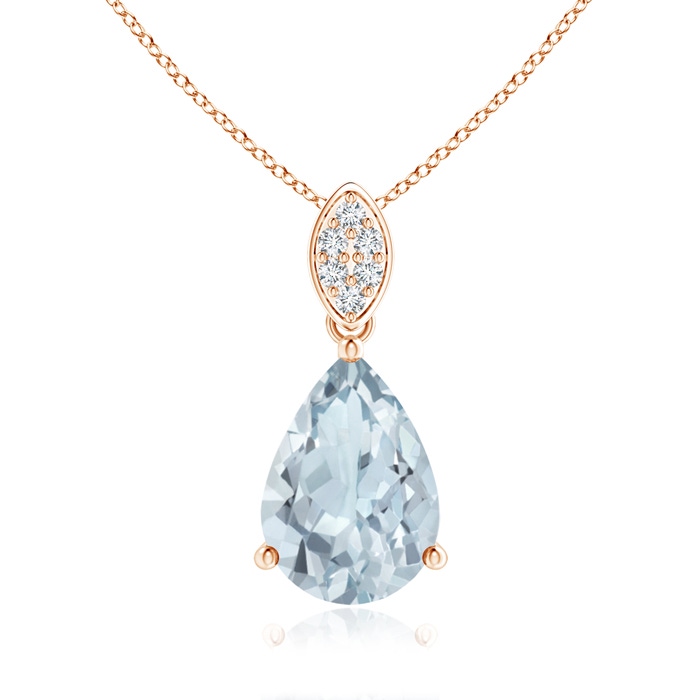 10x7mm A Pear-Shaped Aquamarine Pendant with Leaf Bale in Rose Gold 